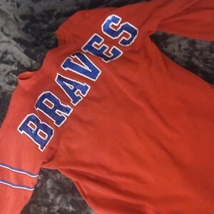 Red Braves Sweatshirt with Bold Blue Embroidery